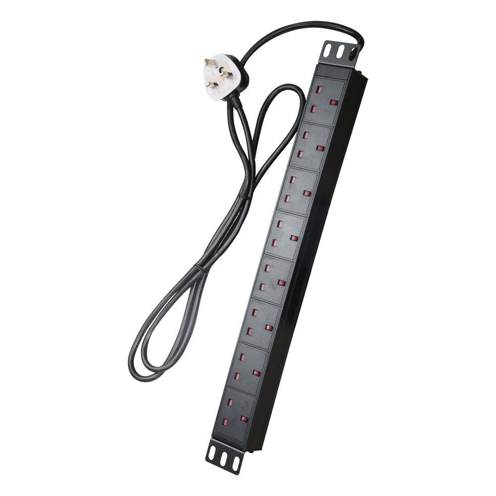 CCTV & Alarmas Regleta con enchufe UK Diseñada para racks estandarizados de 19" color negro PDU-8P1U-UK