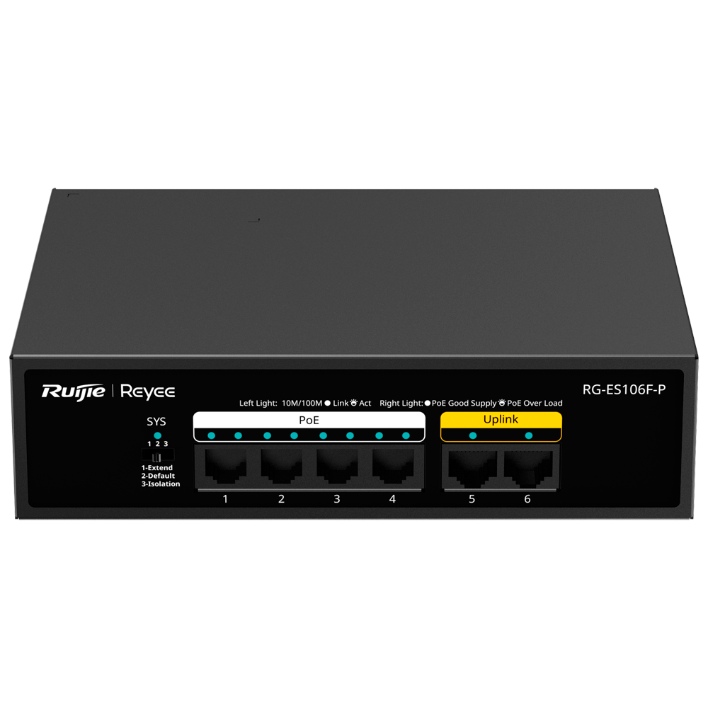 Reyee Switch PoE Sobremesa Carcasa Metal RG-ES106F-P