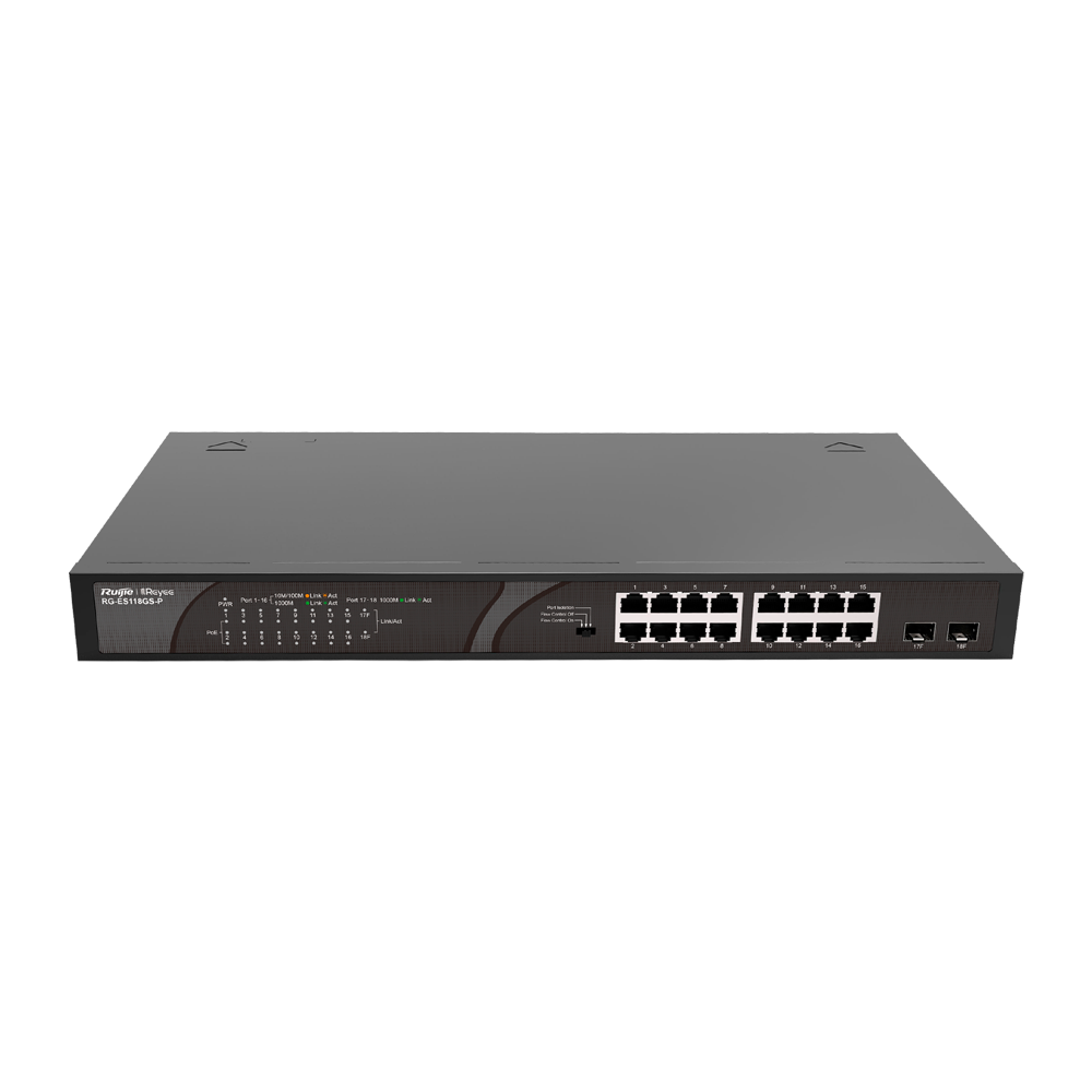 Reyee Switch PoE Sobremesa 16 Puertos RJ45 + 2 Uplink SFP RG-ES118GS-P