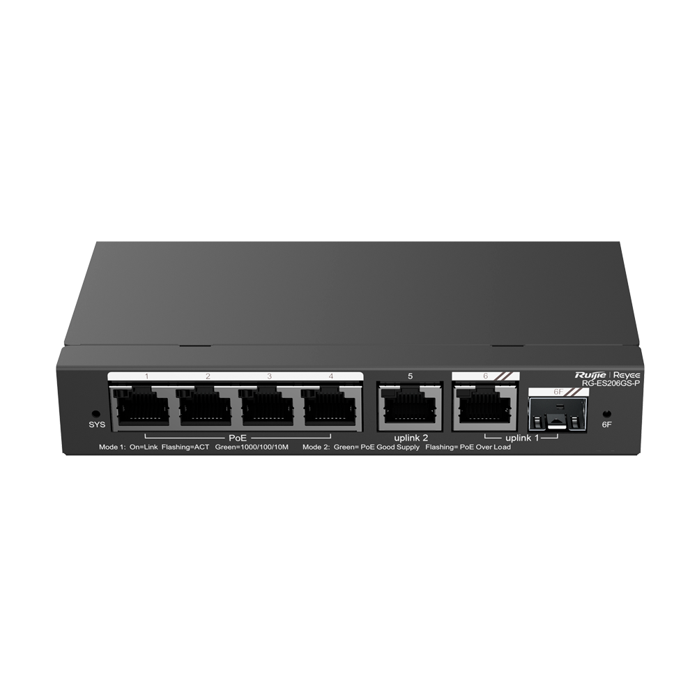 Reyee Switch PoE Cloud 4 Puertos PoE + 2 Puertos Rj45 + 1 SFP Combo RG-ES206GS-P