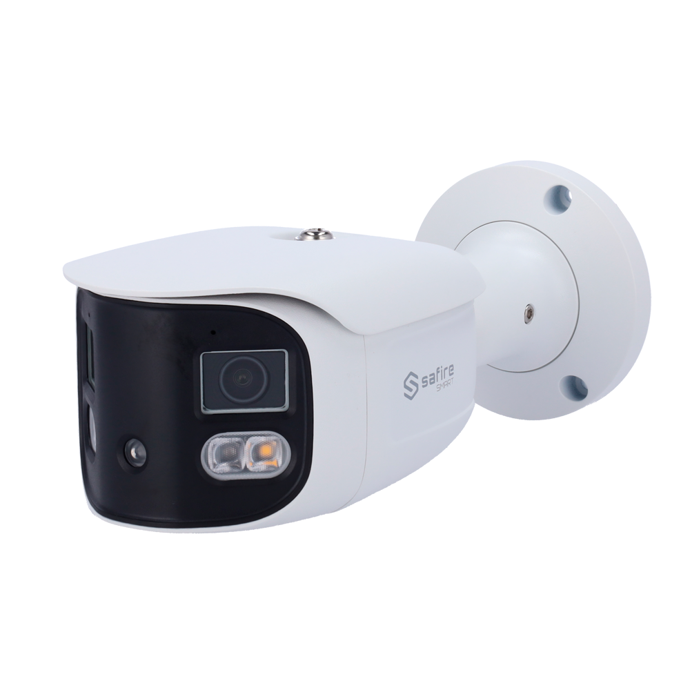 Safire Smart Cámara Bullet IP gama I1 panorámica disuasoria color blanco 8 MP, 2x 2.8 mm, WiFi, PoE SF-IPB180A-8I1-SL
