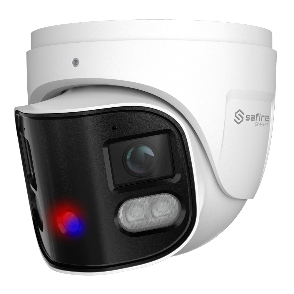 Safire Smart Cámara Turret IP gama I1 panorámica disuasoria color blanco 8 MP, 2x 2.8 mm, WiFi, PoE SF-IPT180A-8I1-SL