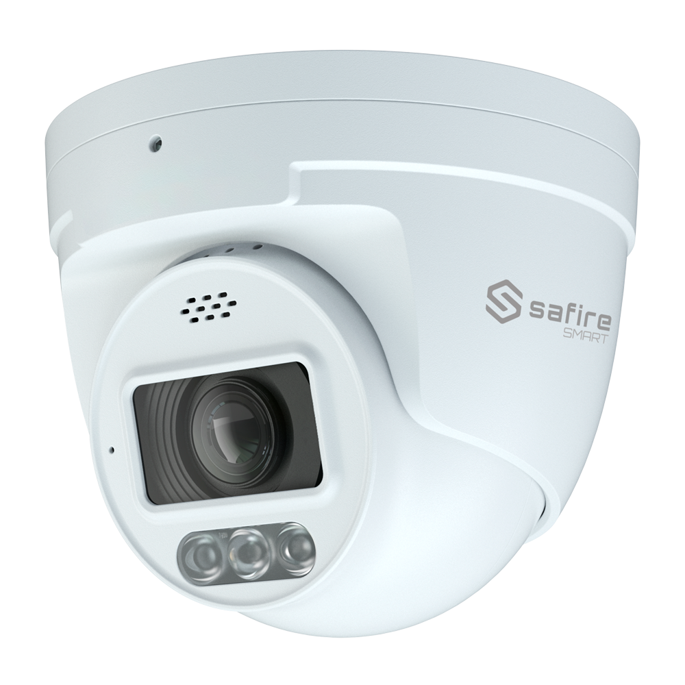 Safire Smart Cámara Turret IP gama I1 con Disuasión activa color blanco 8 MP, 2.8 ~ 12 mm Motorizada, WiFi, PoE SF-IPT511ZCA-8I1-SL