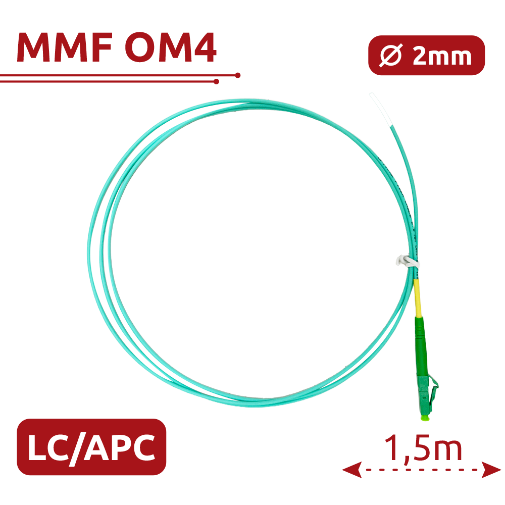 Safire Pigtail de fibra óptica Fibra multimodo OM4 color verde SF-LC-APC-OM4-0015M-D20-A