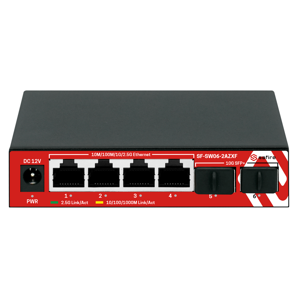 Safire Switch Multigagibit 2,5Gbps 4 puertos + 2 Uplink SFP 10G SF-SW06-2AZXF