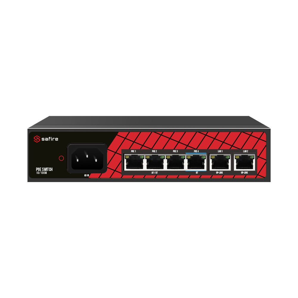 Safire Switch Hi 4 puertos PoE + 2 Uplink RJ45 SF-SW0604HIPOE-60