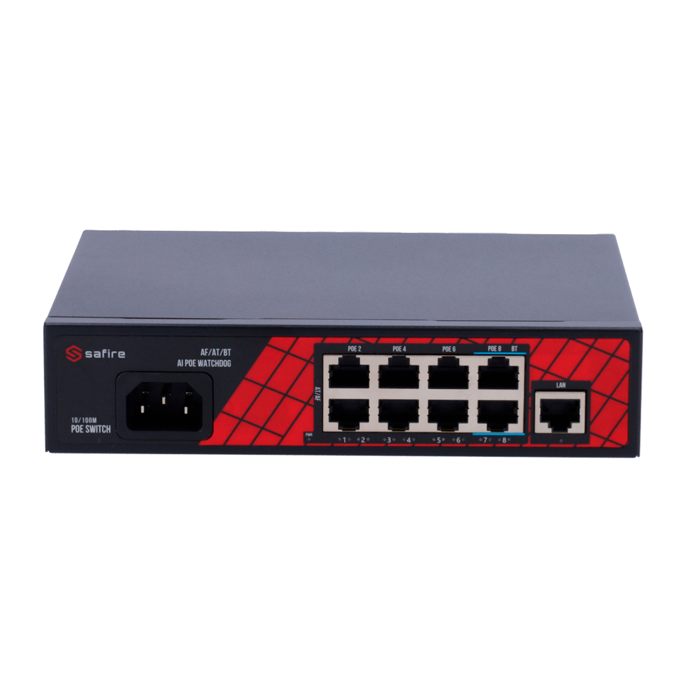 Safire Switch Hi 8 puertos PoE + 1 Uplink RJ45 SF-SW0908HIPOE-120