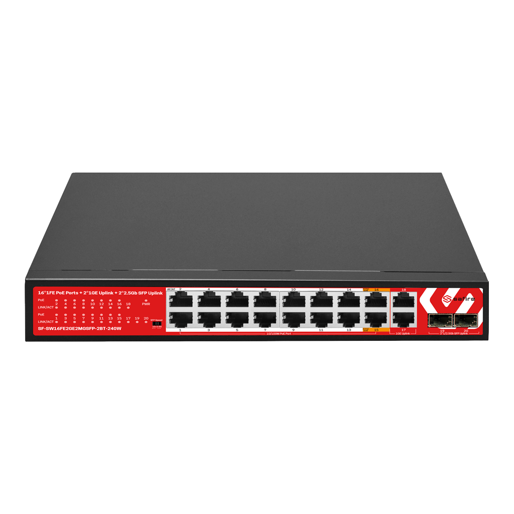 Safire Switch Hi 16 puertos FE PoE + 2 RJ45 uplink + 2x2.5GE SFP SF-SW16FE2GE2MGSFP-2BT-240W