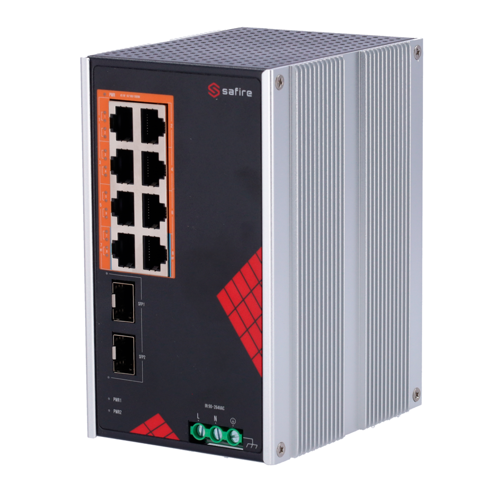 Safire Switch Industrial Alimentación AC y DC SF-SWI1008HIPOE-GF-AC-130-DIN
