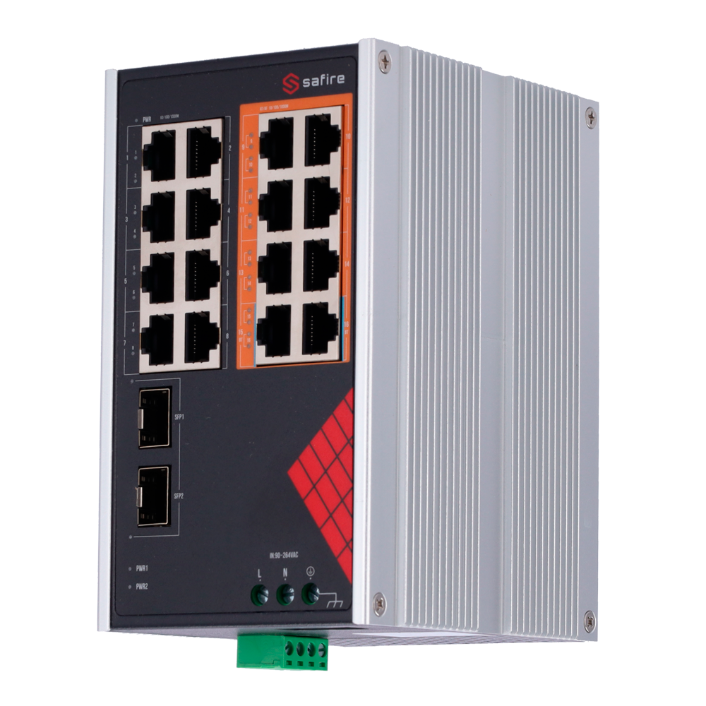 Safire Switch Industrial Alimentación AC y DC SF-SWI1808HIPOE-GF-AC-130-DIN