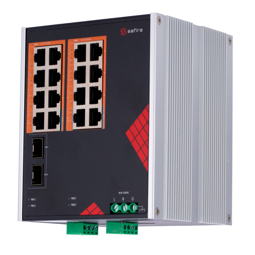 Safire Switch Industrial Alimentación AC y DC SF-SWI1816HIPOE-GF-AC-260-DIN