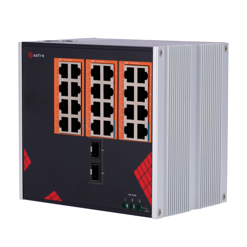 Safire Switch Industrial Alimentación AC 90~264V SF-SWI2624HIPOE-GF-AC-390-DIN