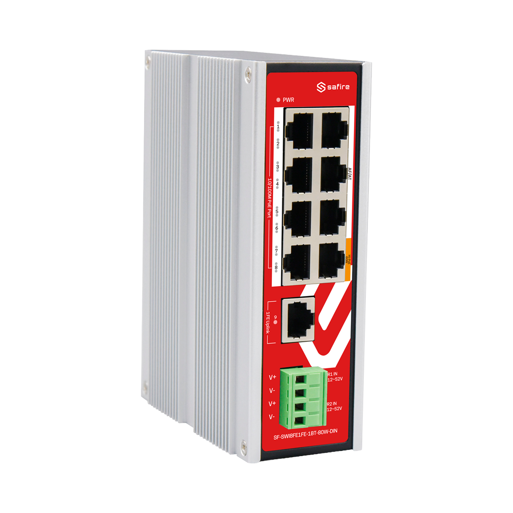 Safire DIN Switch Hi 8 puertos FE PoE + 1 Uplink RJ45 SF-SWI8FE1FE-1BT-80W-DIN