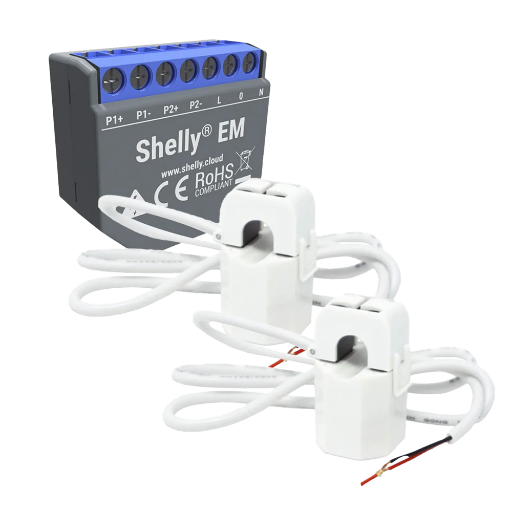 Shelly EM + 2x 50A Medición de 2 canales / 2x Pinzas 50A Incluida SH-EM-2X-50A