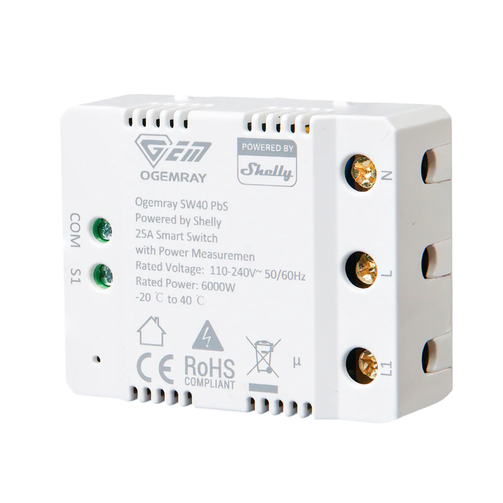Shelly Relé Ogemray Smart 25A Controlador Inteligente / Grado Industrial SH-OG-SMART-RELAY-25A