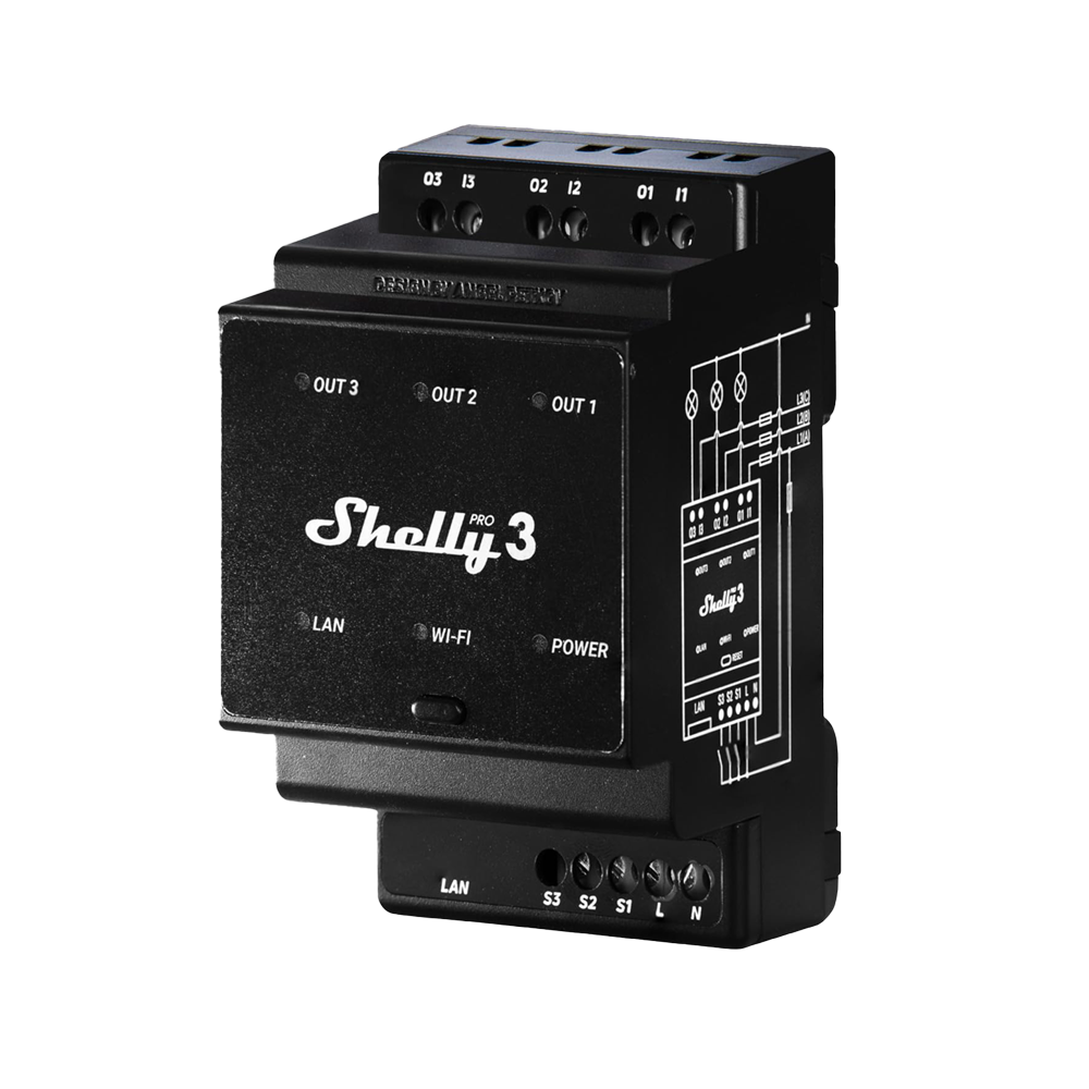 Shelly Relé Shelly Pro 3 Controlador Inteligente Carril DIN SH-PRO-3