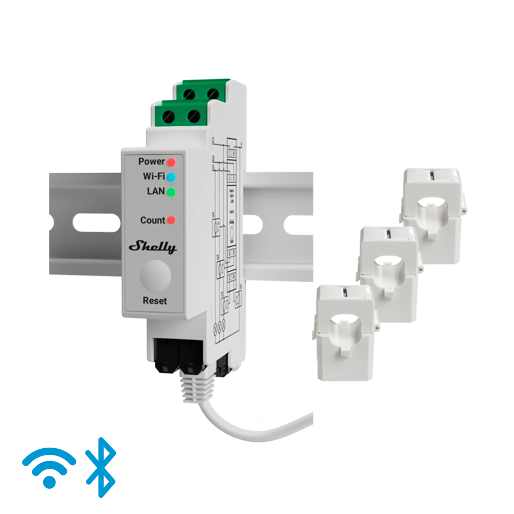 Shelly Pro 3EM 120A Medición de 3 canales / 3x Pinzas 120A Incluida SH-PRO-3EM-120A