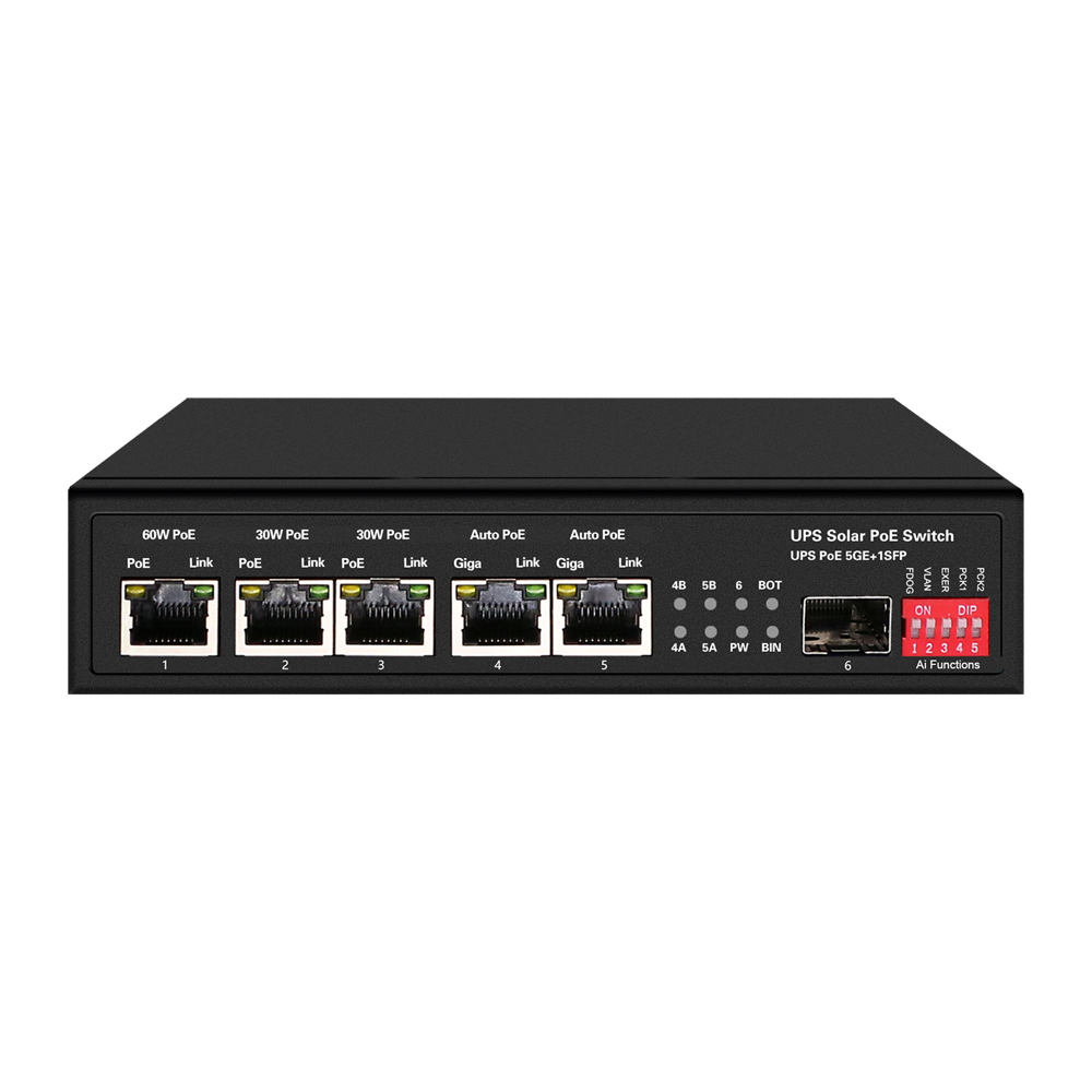 CCTV & Alarmas Switch PoE 5 puertos PoE + 1 SFP SW0605HIPOE-GF-DC-65