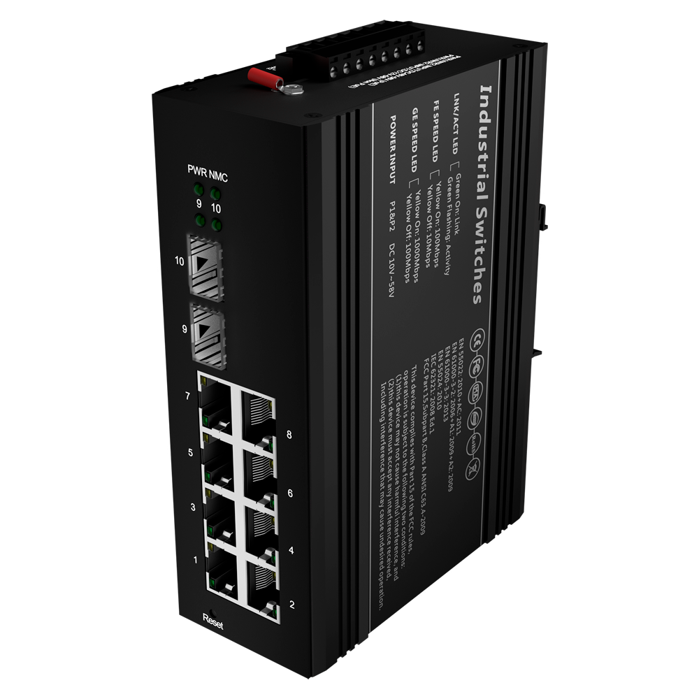 CCTV & Alarmas Switch PoE Marca Blanca Montaje en carril DIN SW1008HIPOE-MGF-240-DIN