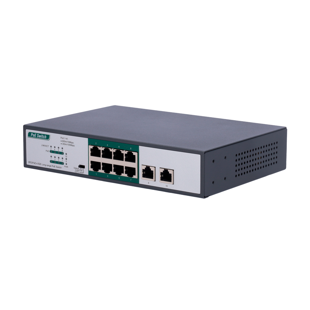 CCTV & Alarmas Switch PoE 8 puertos PoE FE + 2 GE SW1008POE-H-800M-120W