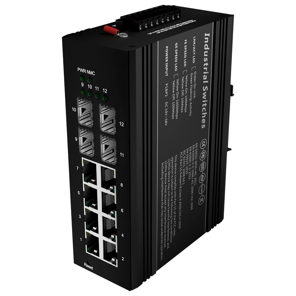CCTV & Alarmas Switch PoE Marca Blanca Montaje en carril DIN SW1208HIPOE-MGF-240-DIN