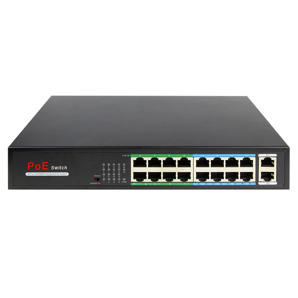 CCTV & Alarmas Switch PoE 16 puertos RJ45 + 2 RJ45 Uplink SW1816POE-160-E
