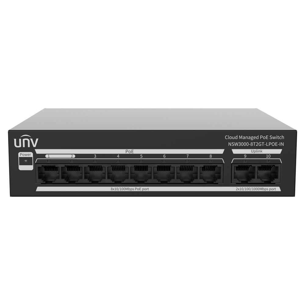 Uniview Switch PoE Cloud Gestionable Capa 2 UV-NSW3000-8T2GT-LPOE-IN