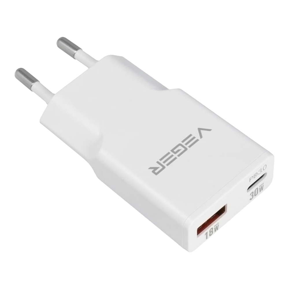 Veger Cargador USB QC3.0 / PD3.0 color blanco VG-30W1A1C