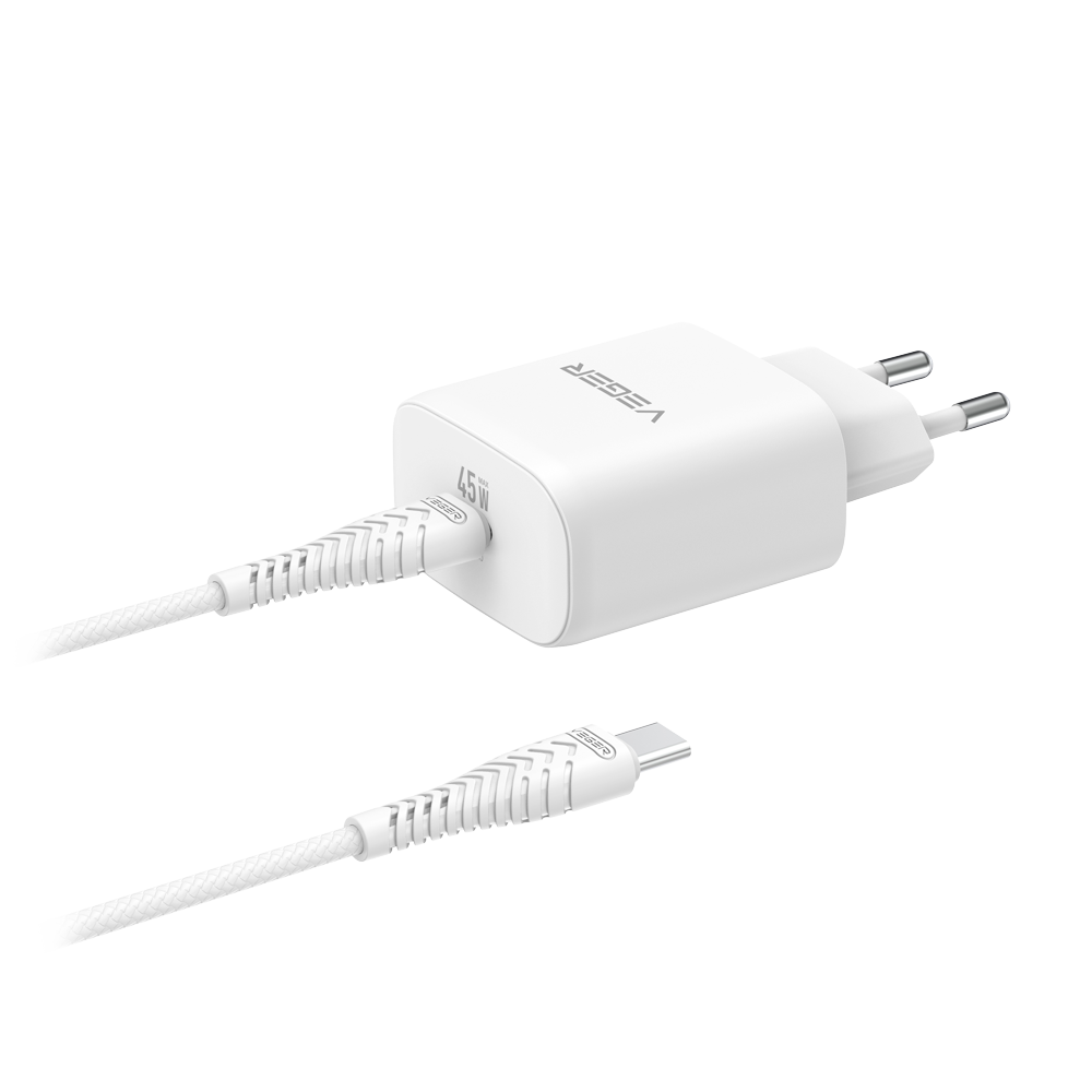 Veger Cargador de pared con cable incluido color blanco VG-TC101-Kit-45W1C