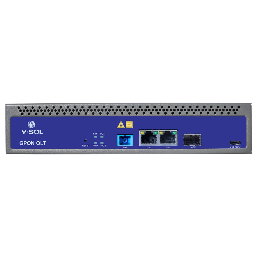 Vsol SOL Single Pon Gpon OLT 2 Puertos RJ45 10/100/1000 Mbps + 1 Puerto SFP+ 1/10Gigabit VSOL-V1600GS-F