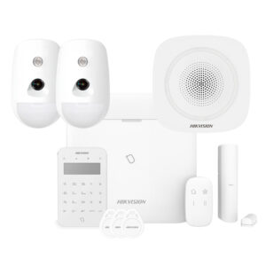 Kit AXPRO 868MHz 96 zonas Hikvision Panel + 2 PIRCAM + Mando + Teclado Lector de Tags + Contacto + Sirena