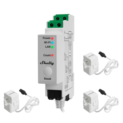 Shelly Pro 3EM 120A Medición de 3 canales / 3x Pinzas 120A Incluida SH-PRO-3EM-120A-V2