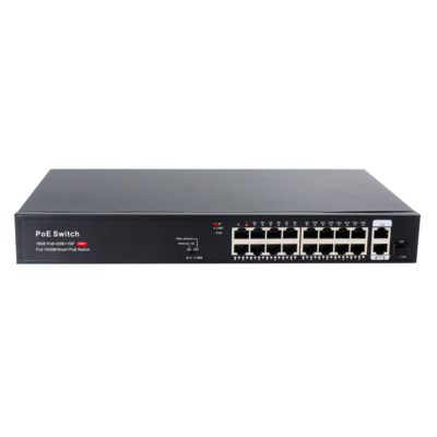 CCTV & Alarmas Switch PoE 16 puertos RJ45 + 2 RJ45 Uplink + 1 SFP Uplink SW16GE2GE1SFP-2BT-250W