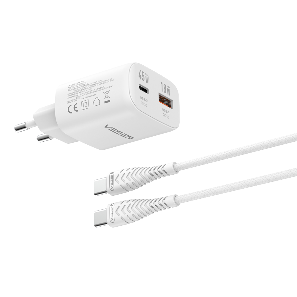 Veger Cargador de pared color blanco VG-TR101-45W1A1C