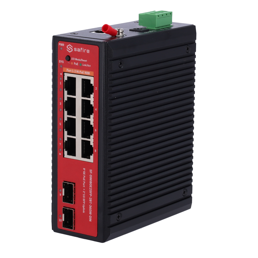 CCTV & Alarmas Switch L2+ gestionable con 8x RJ45 y 2x SFP SF-SWI8GE2SFP-2BT-360W-DIN