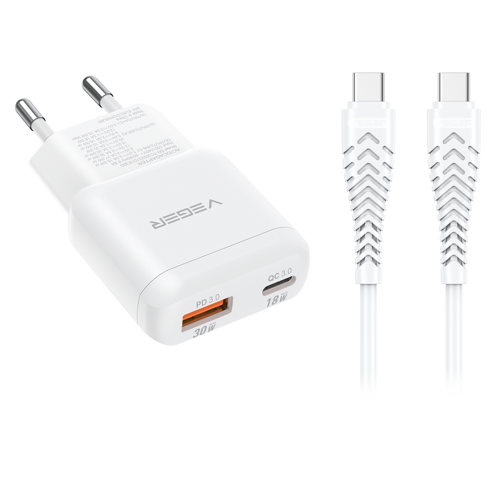 Veger Cargador de pared color blanco VG-TR120-Kit-30W1A1C
