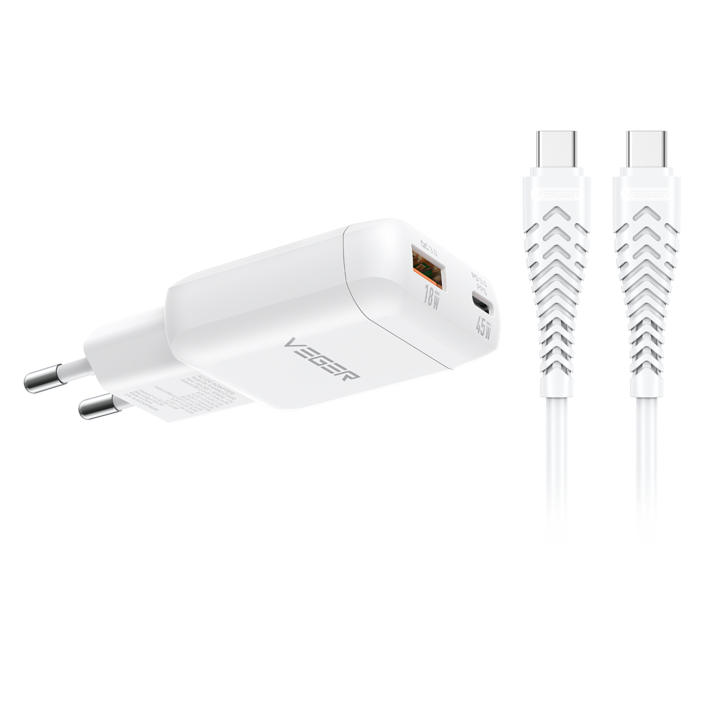 Veger Cargador de pared color blanco VG-TR121-Kit-45W1A1C