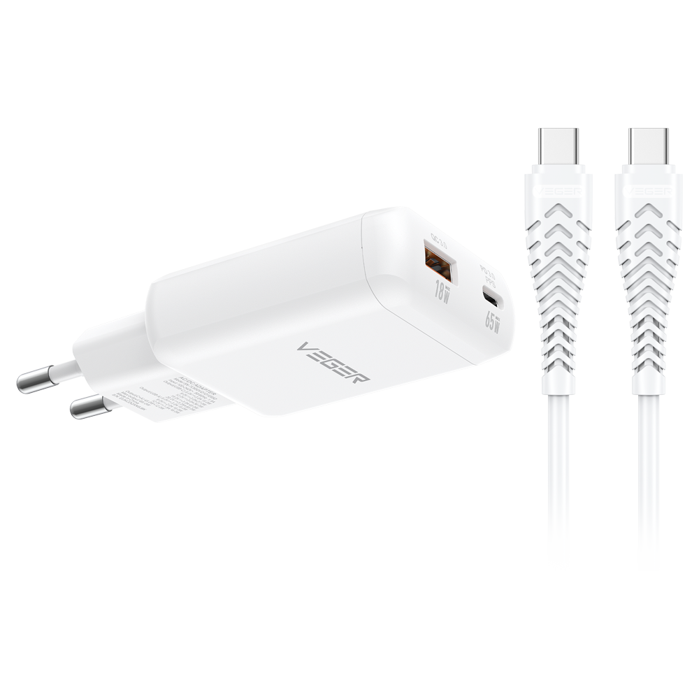 Veger Cargador de pared color blanco VG-TR122-Kit-65W1A1C