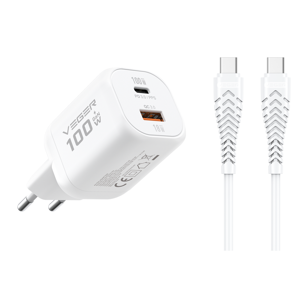 Veger Cargador de pared color blanco VG-TR150-Kit-100W1A1C