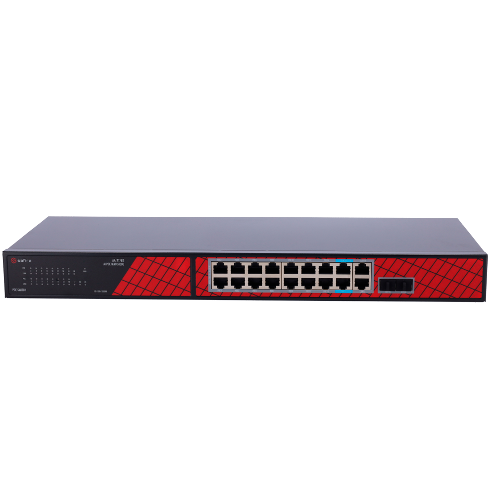 Safire Switch Hi 16 puertos GE PoE + 2 SFP + 2 RJ45 SF-SW2016HIPOE-GF-240