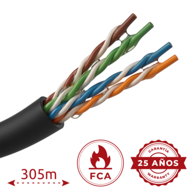 Safire Bobina de cable de red Cat5e de 305 metros color negro UTP5E-305-JELLY-OUTDOOR