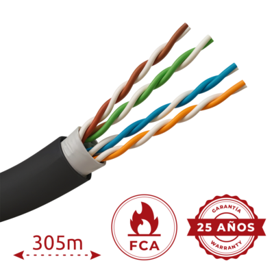 Safire Bobina de cable de red Cat5e de 305 metros color negro UTP5E-305-PE/PVC-OUTDOOR