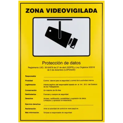 Placa exterior homologada de zona videovigilada